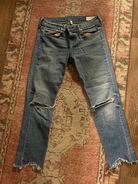 rag & bone Dre Capri Distressed Blue Straight-Leg Jeans -26